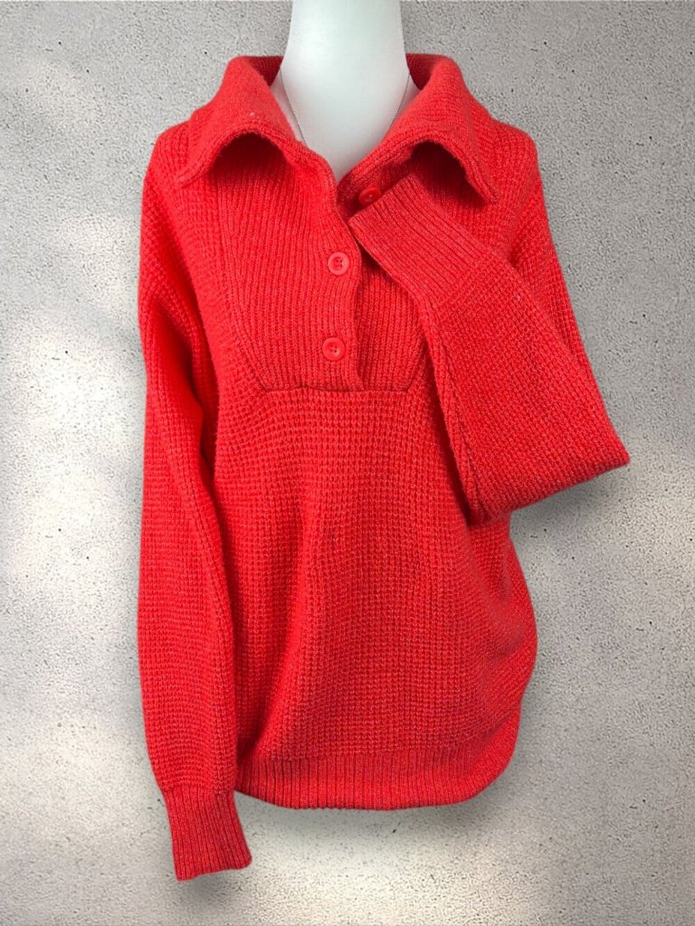 Aerie CozyUp Waffle Button Sweater Women’s XXS Red Oversized Grandpa Cabincore